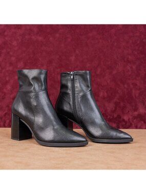 Jeffrey Campbell Women Faux Black Leather Pointy toe Party Zip Ankle Boots sz 9